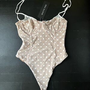 White Fox Boutique Polka Dot corset style bodysuit - Tan and White